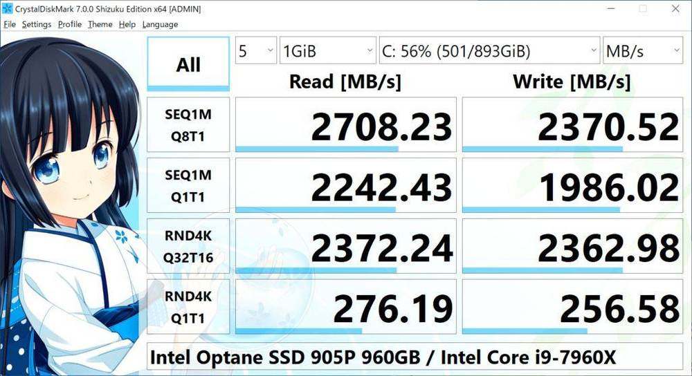 CrystalDiskMark Shizuku edition benchmark window