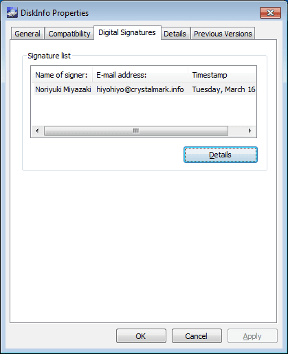 Digital signature details shown for a Windows installer